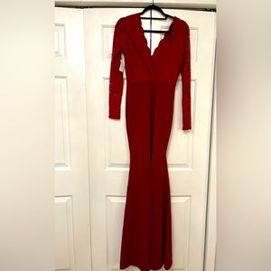 Deep red lace deep plunge maxi gown